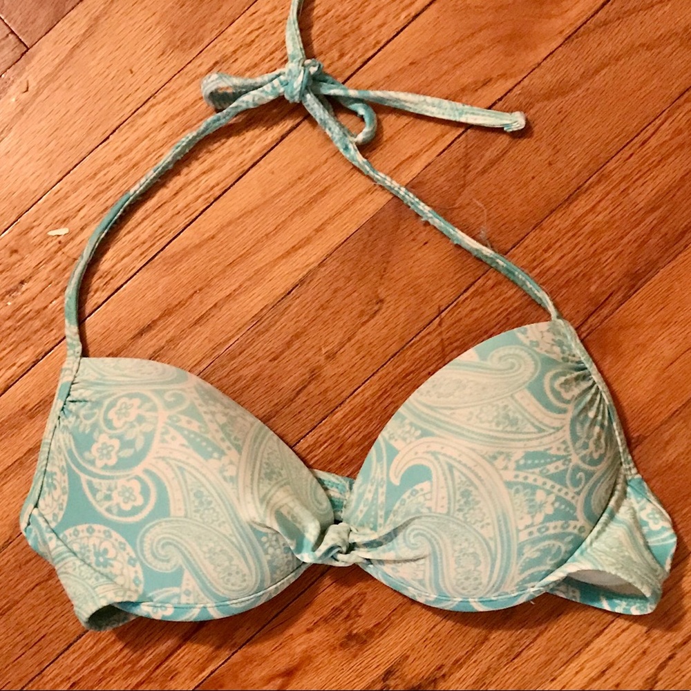 Light Aqua Paisley Push-Up Halter Swim Top